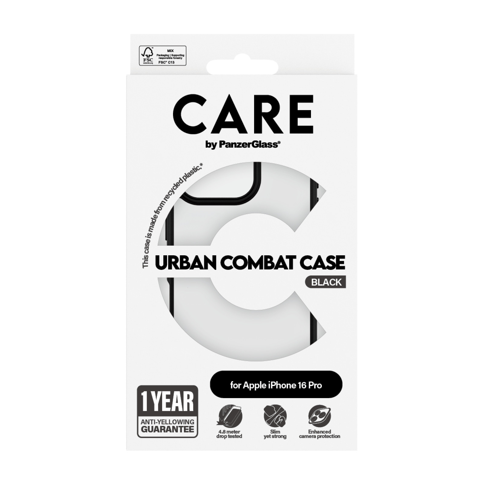 Гръб CARE by PanzerGlass за iPhone 16 Pro, Flagship Case Urban Combat Black Frame