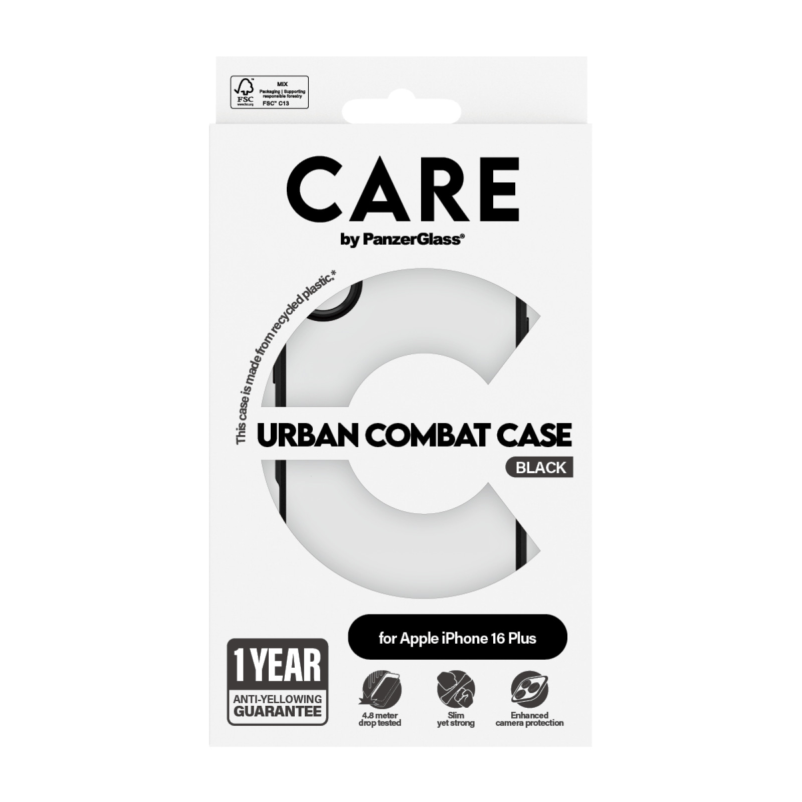 Гръб CARE by PanzerGlass за iPhone 16 Plus, Flagship Case Urban Combat Black Frame