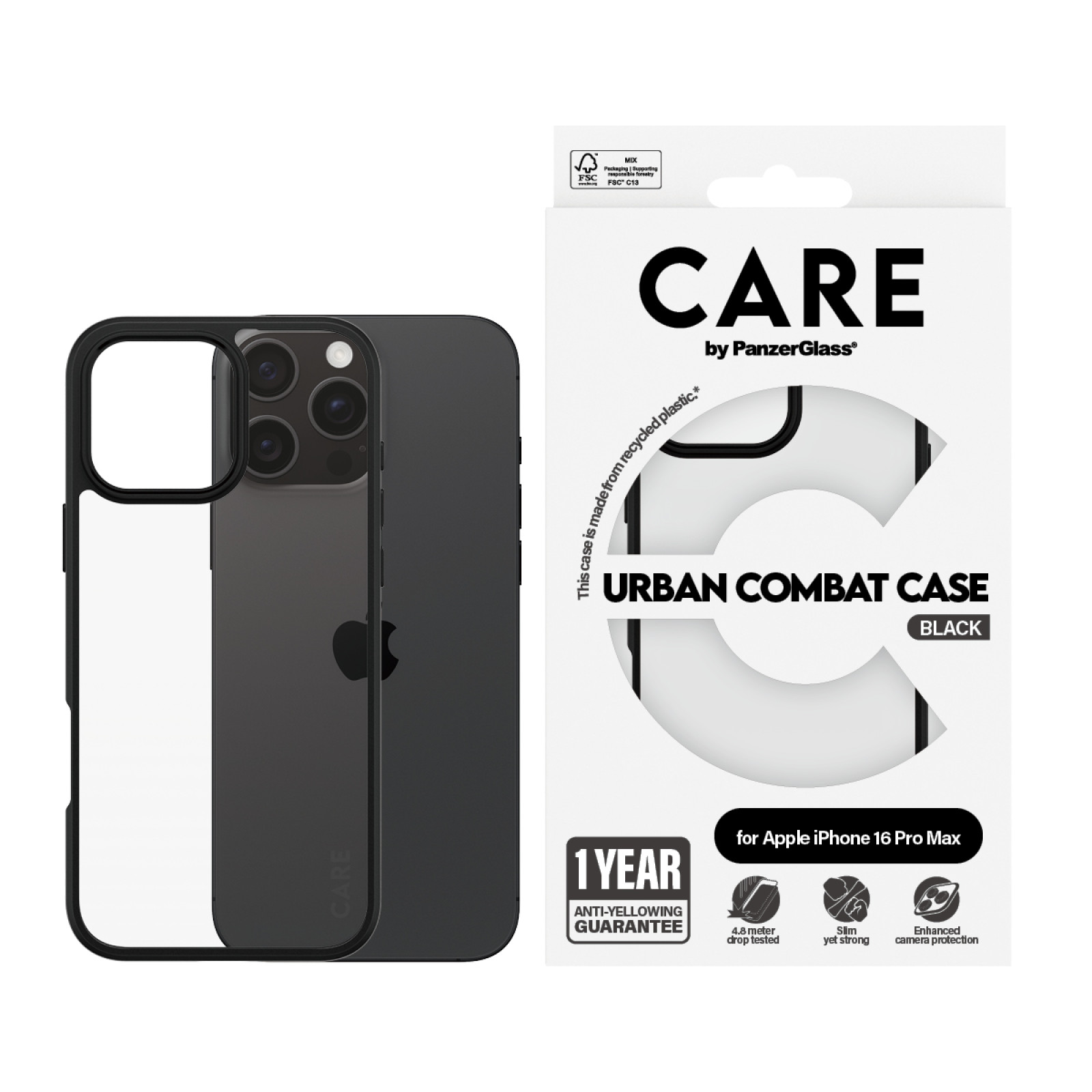 Гръб CARE by PanzerGlass за iPhone 16 Pro Max, Flagship Case Urban Combat Black Frame