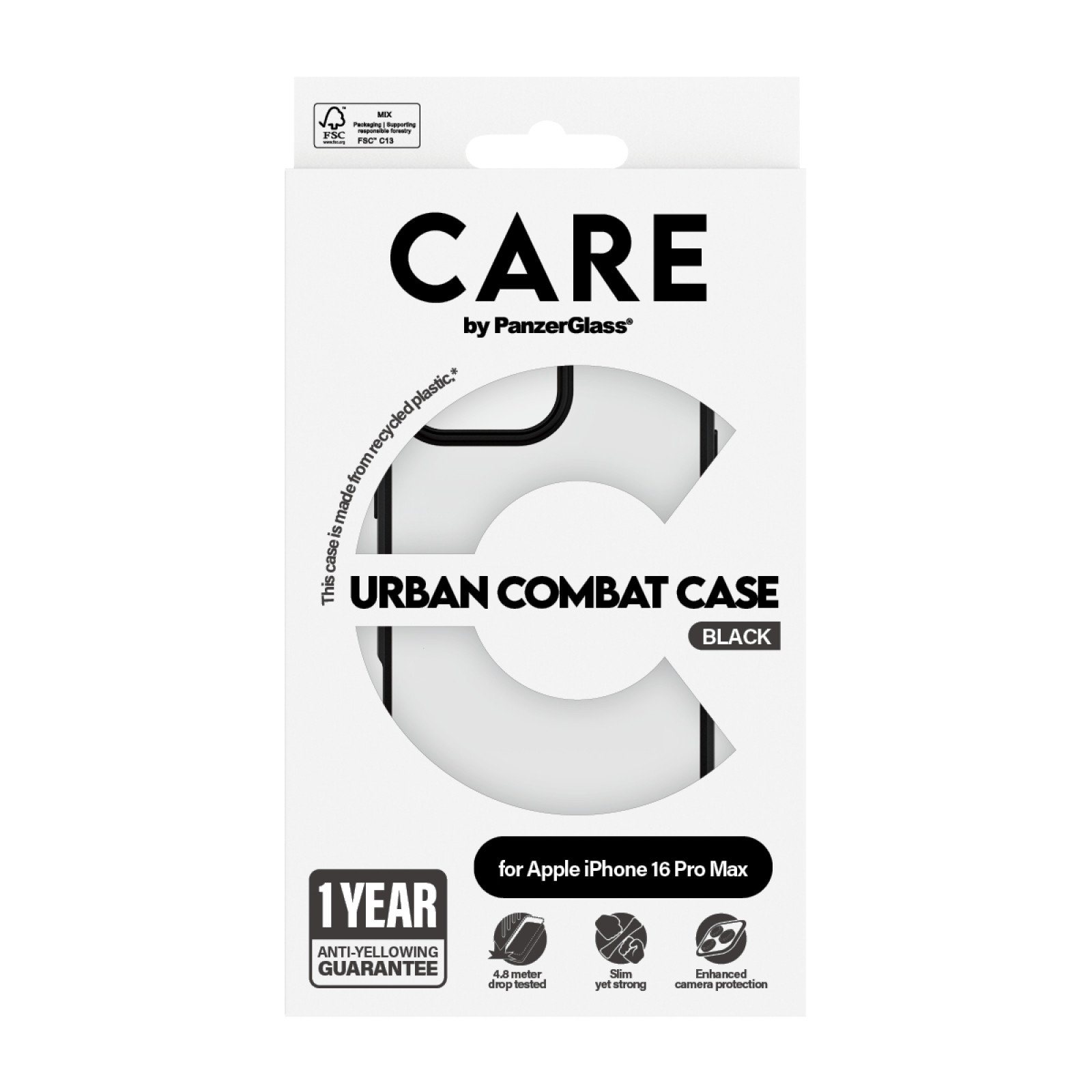 Гръб CARE by PanzerGlass за iPhone 16 Pro Max, Flagship Case Urban Combat Black Frame