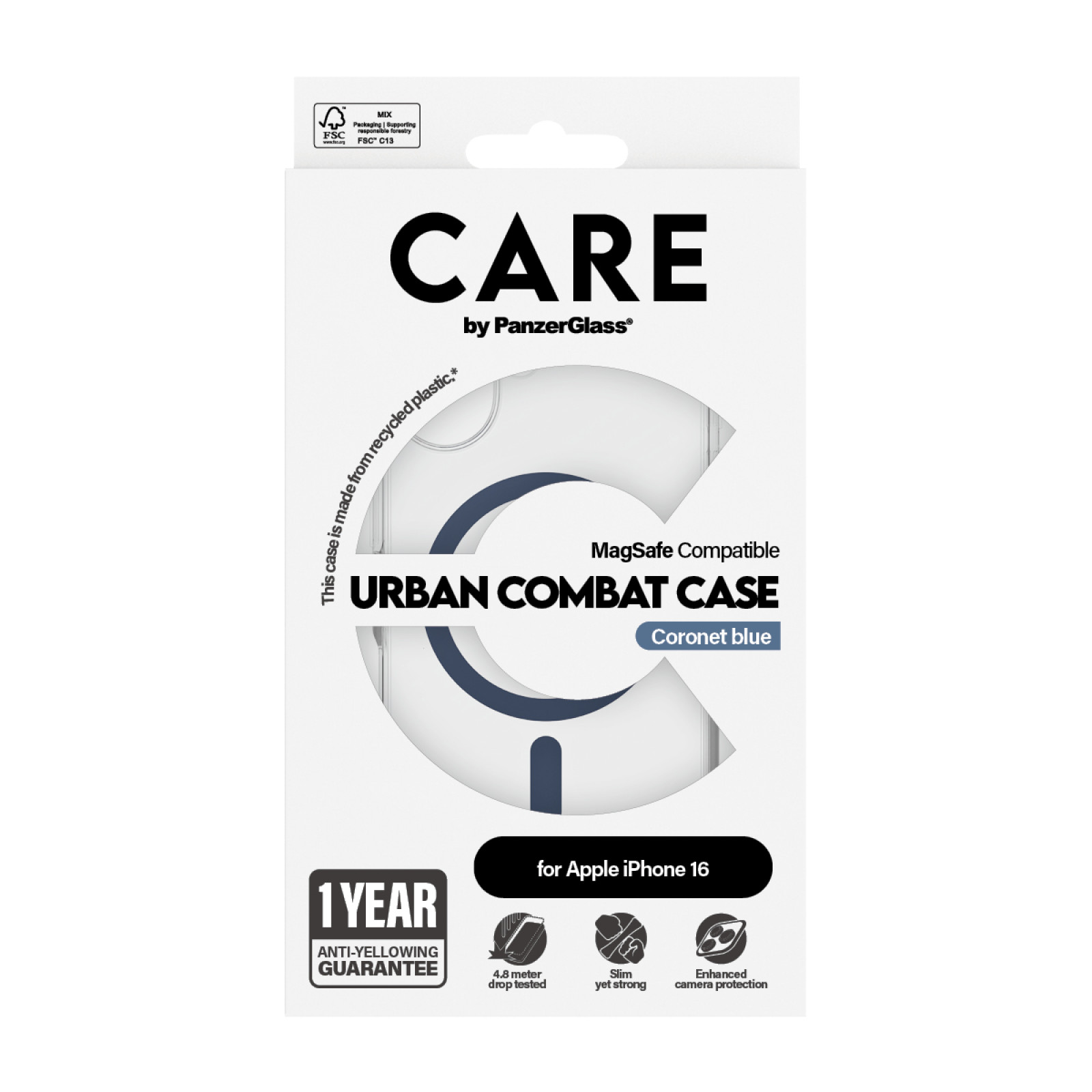 Гръб CARE by PanzerGlass за iPhone 16, Flagship Case Urban Combat w. Blue MagSafe