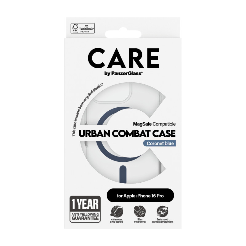 Гръб CARE by PanzerGlass за iPhone 16 Pro, Flagship Case Urban Combat w. Blue MagSafe