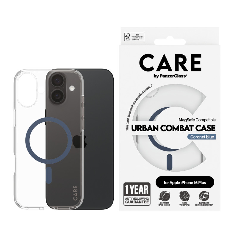 Гръб CARE by PanzerGlass за iPhone 16 Plus, Flagship Case Urban Combat w. Blue MagSafe