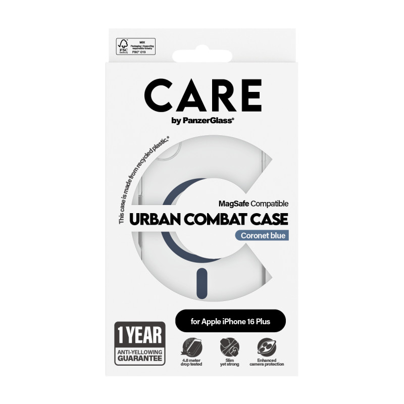 Гръб CARE by PanzerGlass за iPhone 16 Plus, Flagship Case Urban Combat w. Blue MagSafe