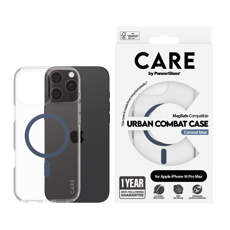 Гръб CARE by PanzerGlass за iPhone 16 Pro Max, Flagship Case Urban Combat w. Blue MagSafe