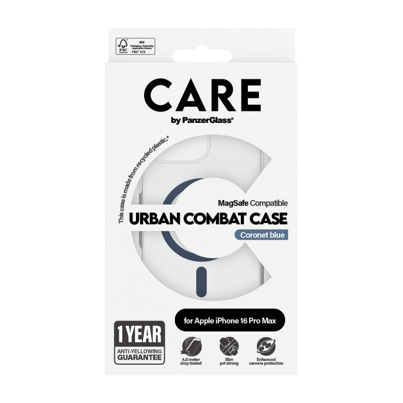 Гръб CARE by PanzerGlass за iPhone 16 Pro Max, Flagship Case Urban Combat w. Blue MagSafe