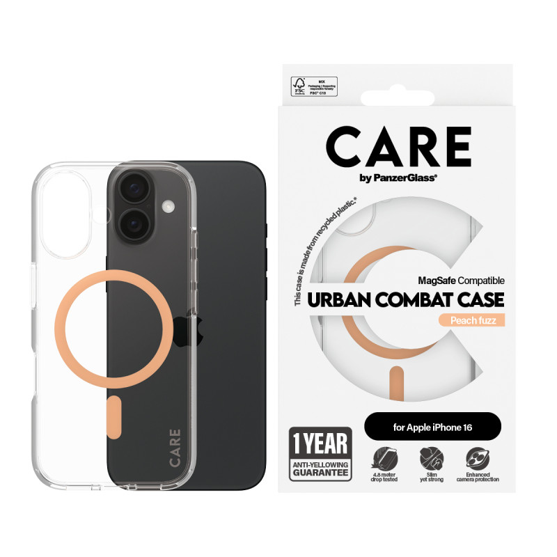 Гръб CARE by PanzerGlass за iPhone 16, Flagship Case Urban Combat w. Peachy MagSafe