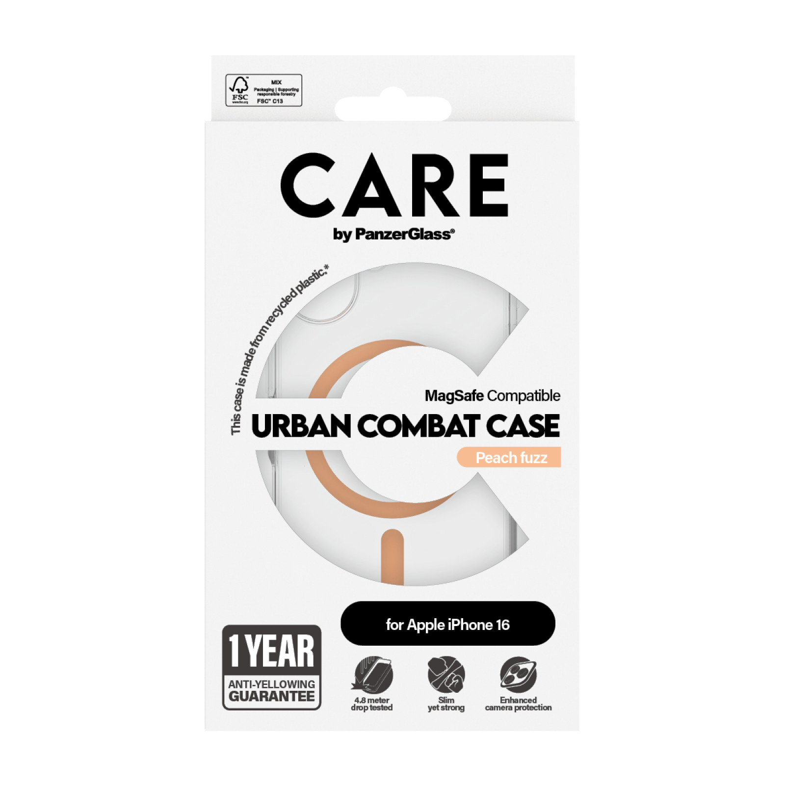 Гръб CARE by PanzerGlass за iPhone 16, Flagship Case Urban Combat w. Peachy MagSafe