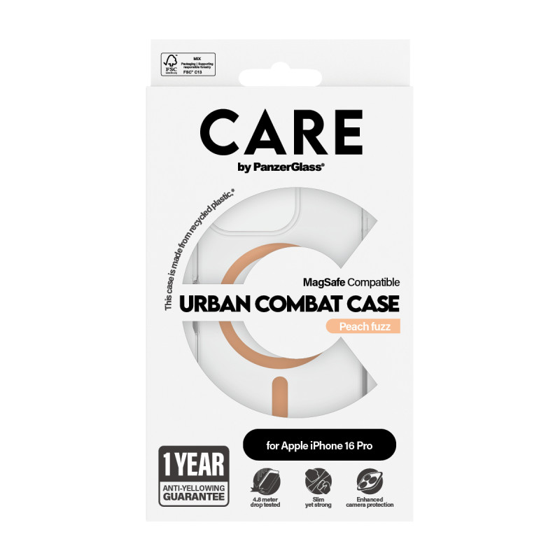 Гръб CARE by PanzerGlass за iPhone 16 Pro, Flagship Case Urban Combat w. Peachy MagSafe