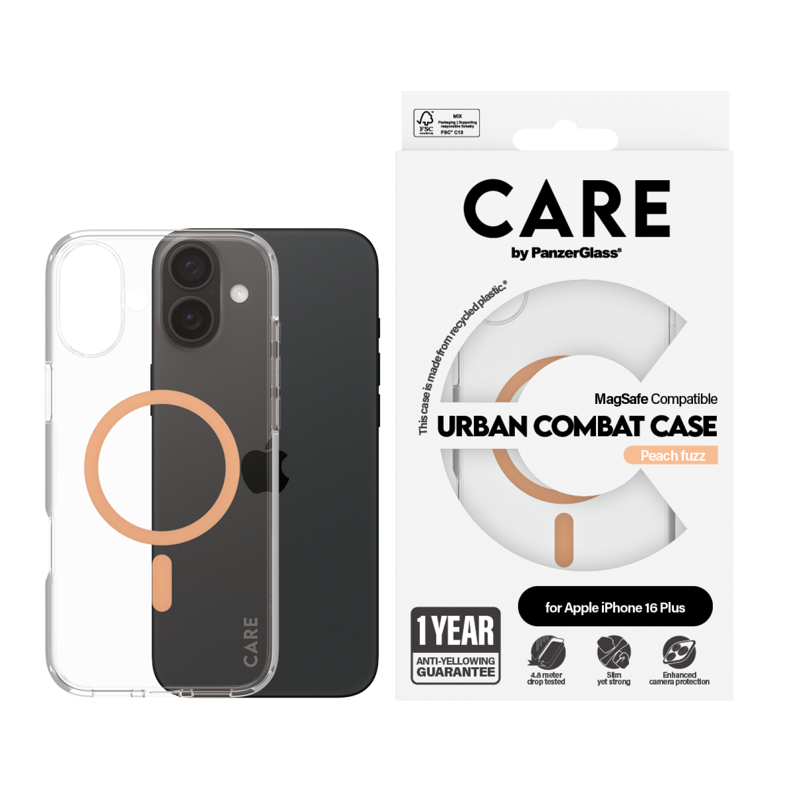 Гръб CARE by PanzerGlass за iPhone 16 Plus, Flagship Case Urban Combat w. Peachy MagSafe