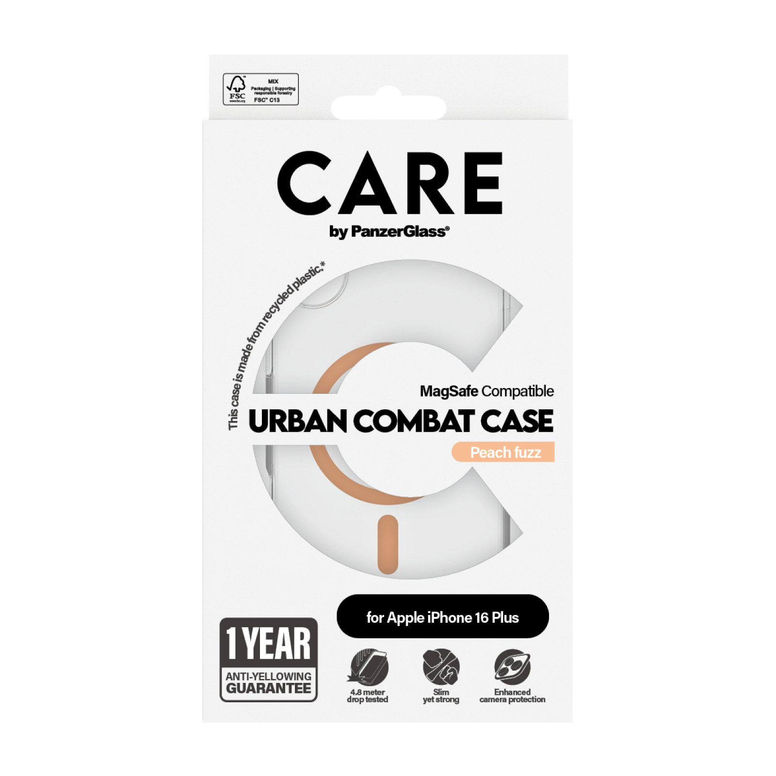 Гръб CARE by PanzerGlass за iPhone 16 Plus, Flagship Case Urban Combat w. Peachy MagSafe