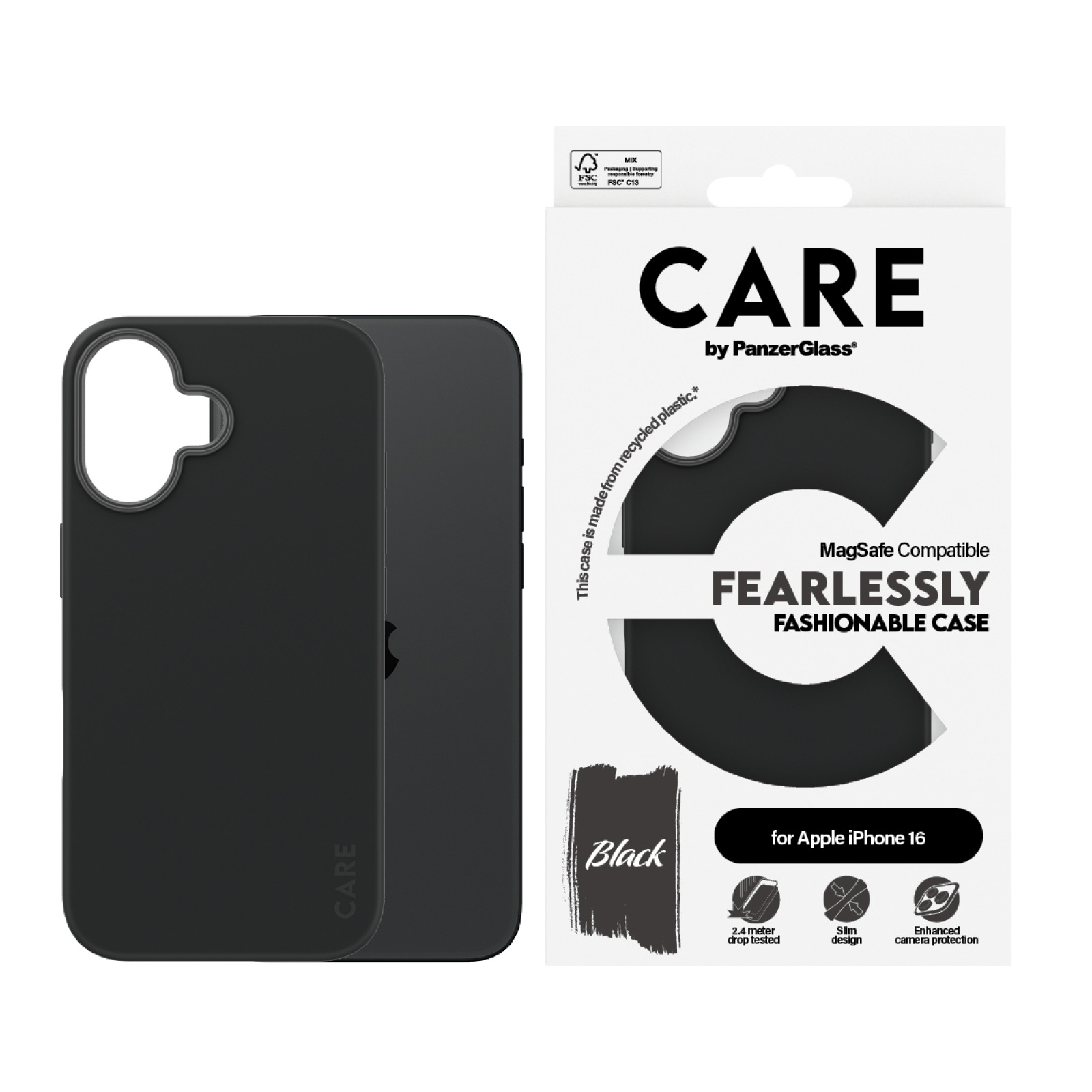 Гръб CARE by PanzerGlass Fashionable за iPhone 16, w. MagSafe - Черен