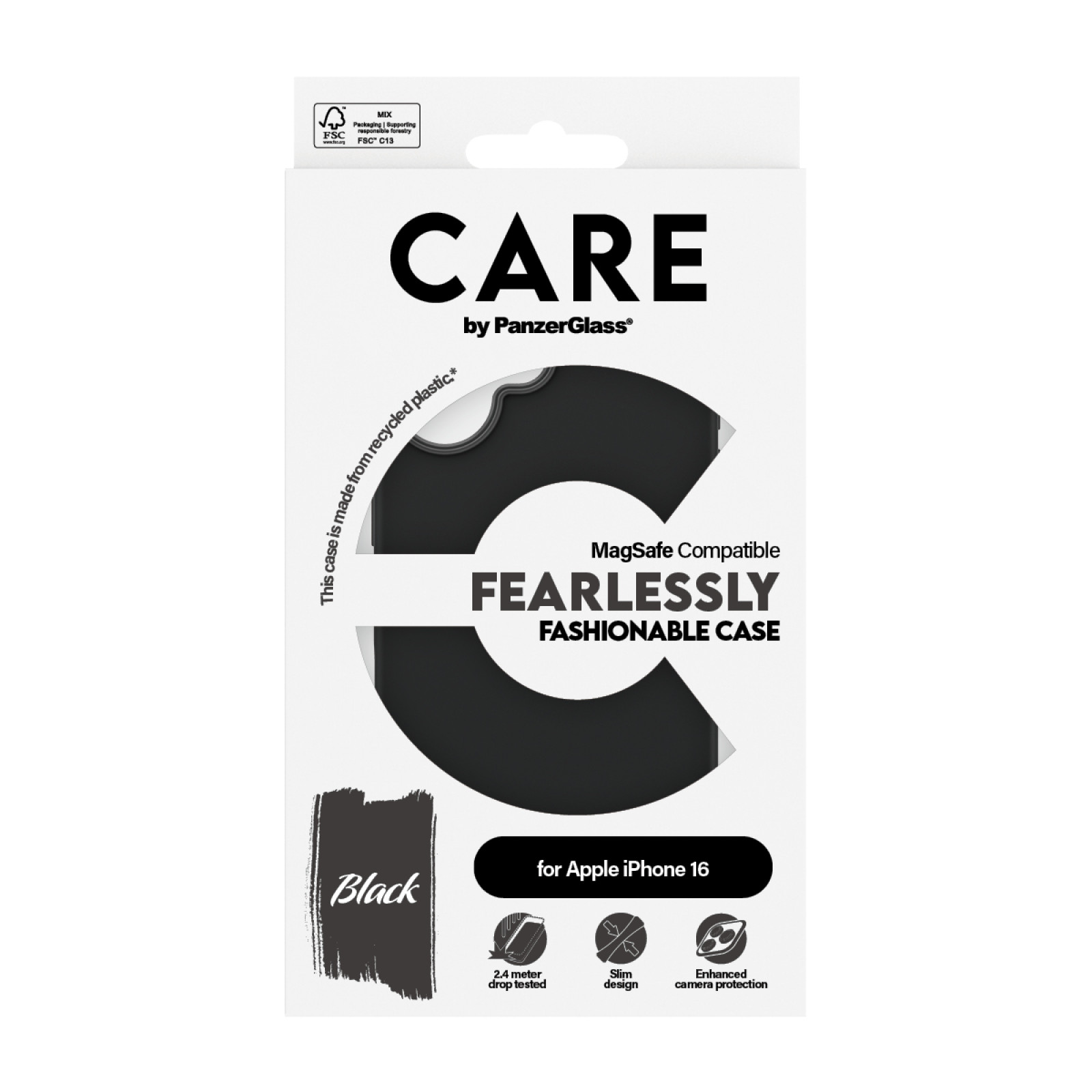 Гръб CARE by PanzerGlass Fashionable за iPhone 16, w. MagSafe - Черен