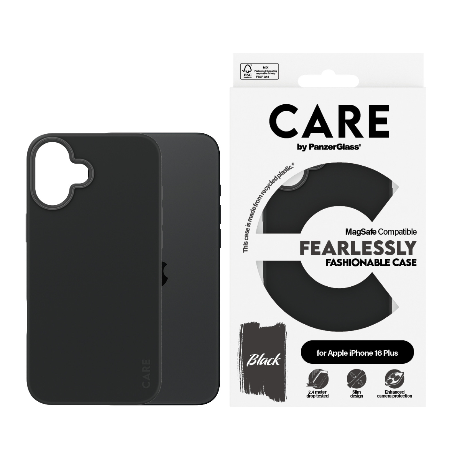 Гръб CARE by PanzerGlass Fashionable за iPhone 16 Plus, w. MagSafe - Черен