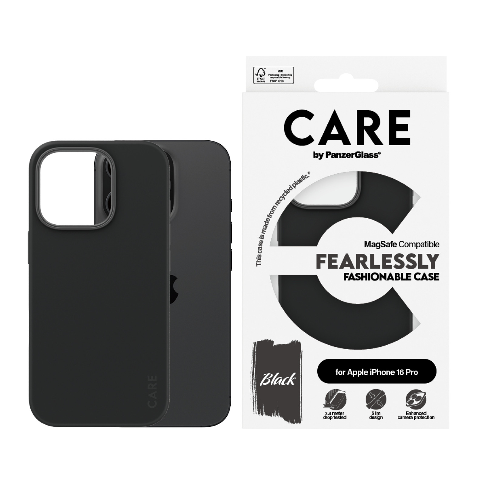 Гръб CARE by PanzerGlass Fashionable за iPhone 16 Pro, w. MagSafe - Черен