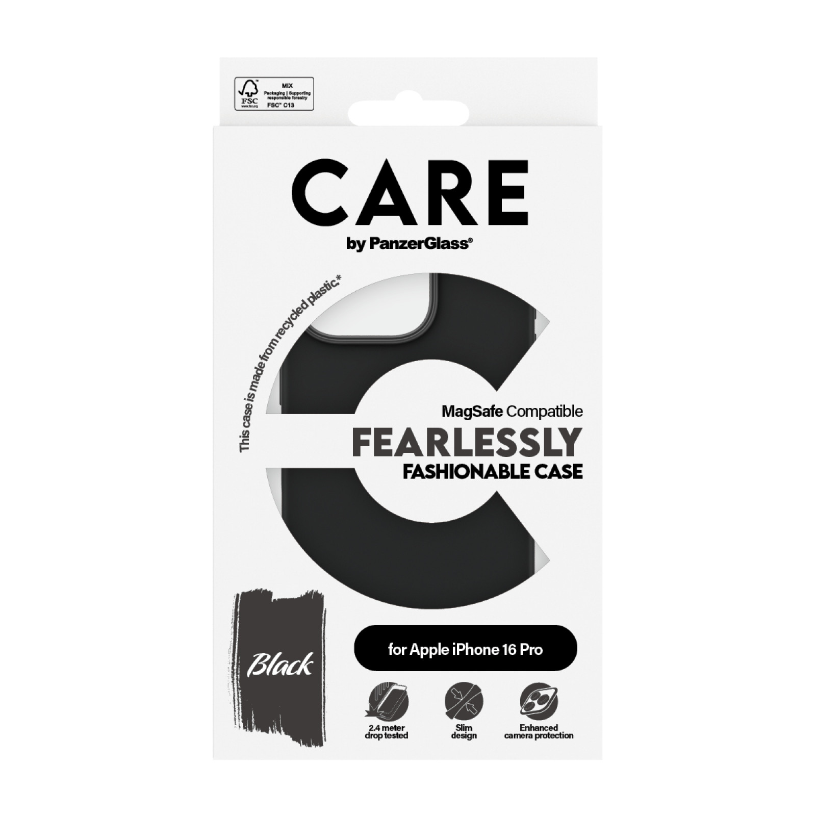 Гръб CARE by PanzerGlass Fashionable за iPhone 16 Pro, w. MagSafe - Черен