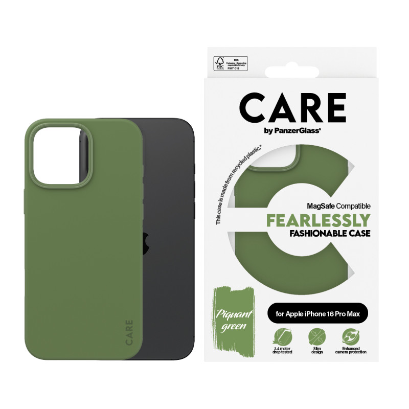 Гръб CARE by PanzerGlass Fashionable за iPhone 16 Pro Max, w. MagSafe - Зелен