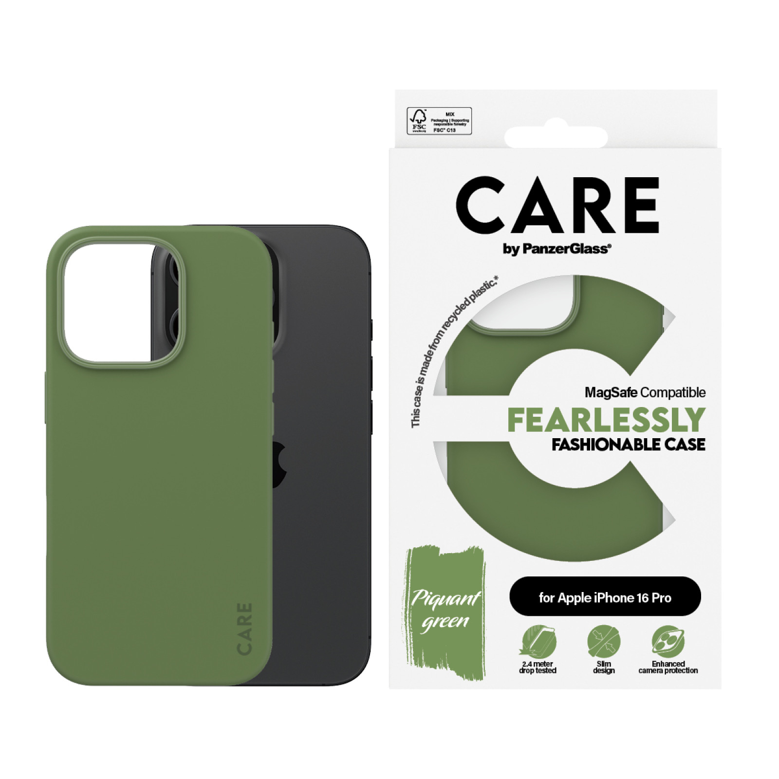 Гръб CARE by PanzerGlass Fashionable за iPhone 16 Pro, w. MagSafe - Зелен