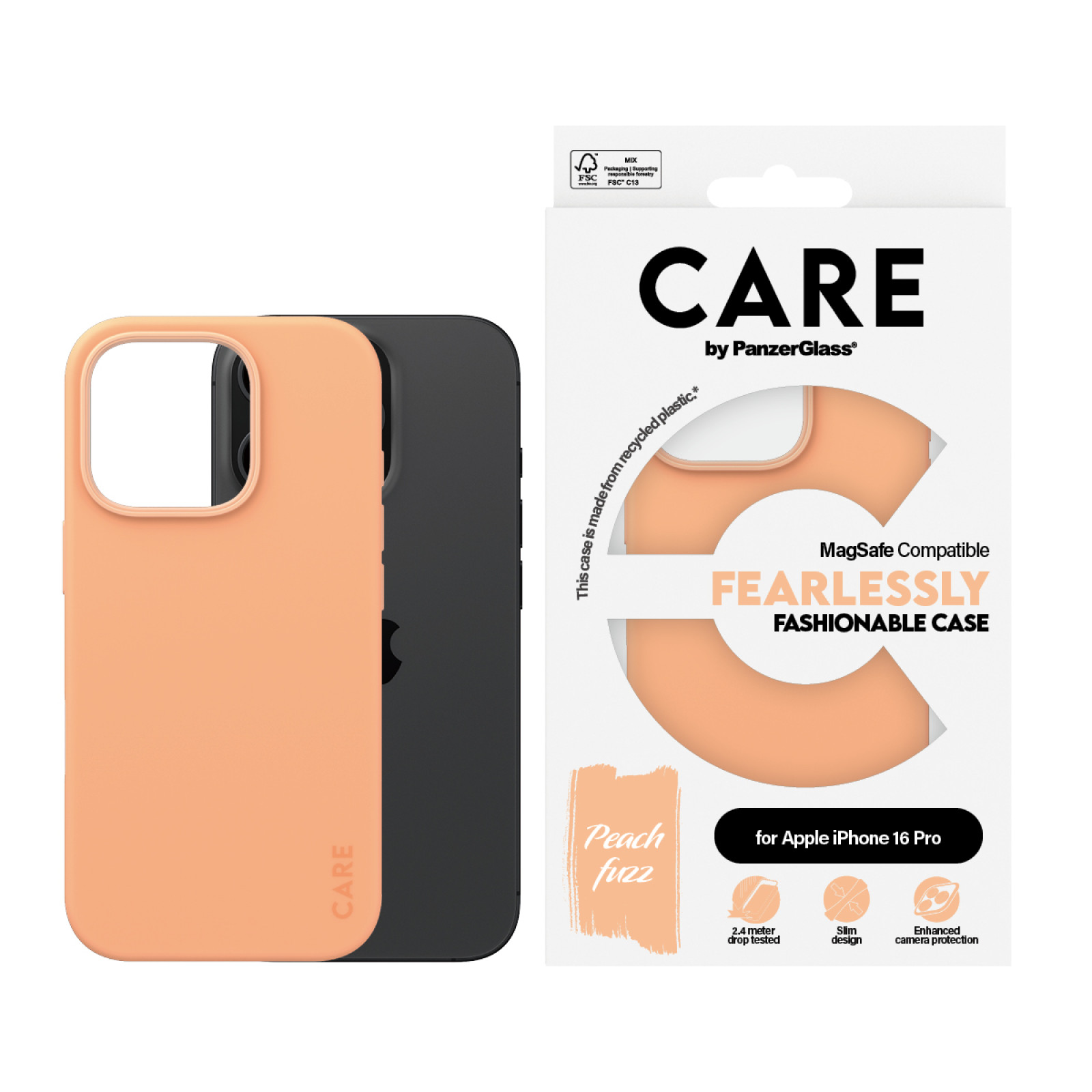 Гръб CARE by PanzerGlass Fashionable за iPhone 16 Pro, w. MagSafe - Peachy