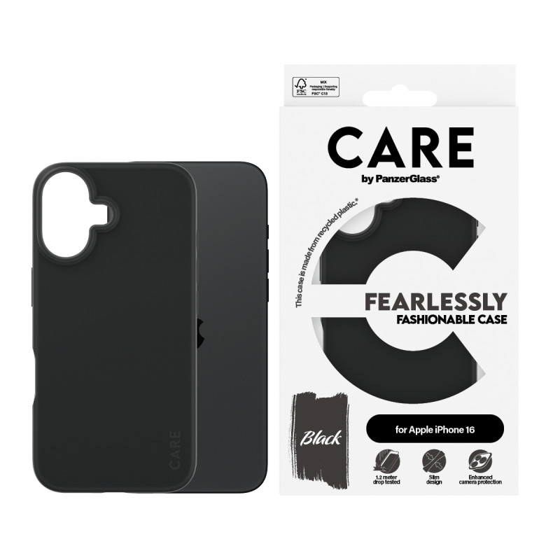 Гръб CARE by PanzerGlass Fashionable за iPhone 16 - Черен