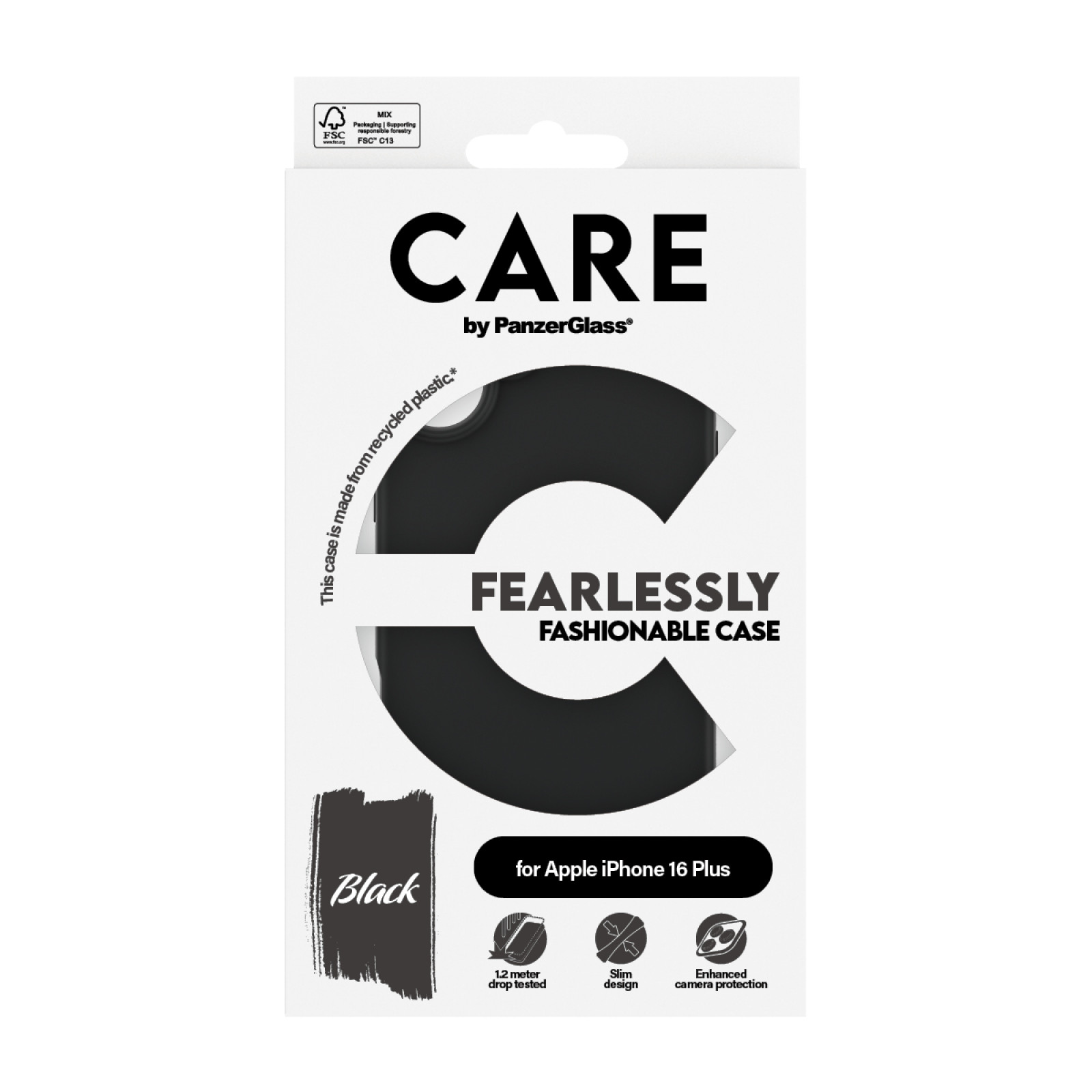 Гръб CARE by PanzerGlass Fashionable за iPhone 16 Plus - Черен