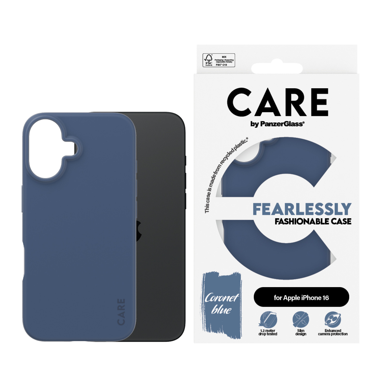 Гръб CARE by PanzerGlass Fashionable за iPhone 16 - Син