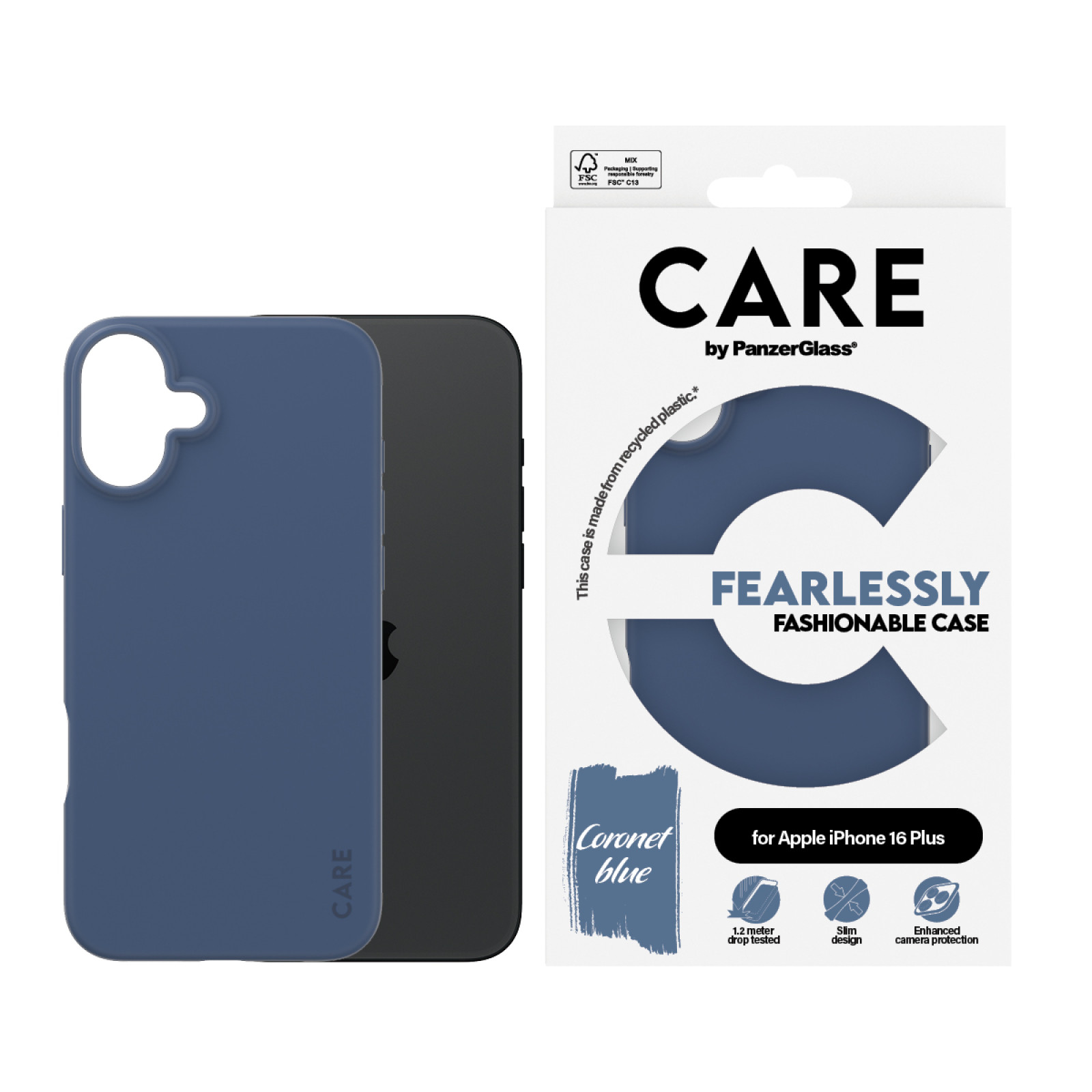 Гръб CARE by PanzerGlass Fashionable за iPhone 16 Plus - Син