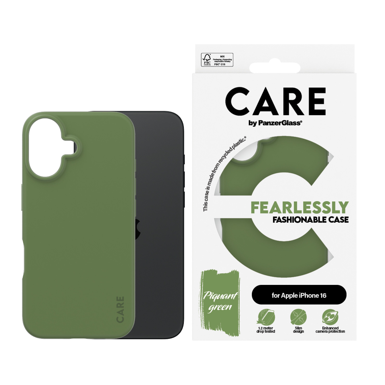 Гръб CARE by PanzerGlass Fashionable за iPhone 16 - Зелен