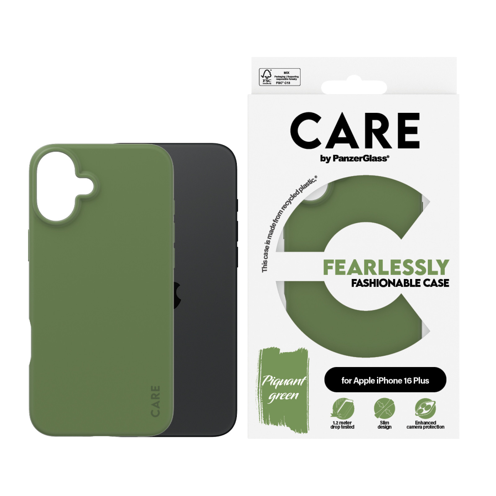 Гръб CARE by PanzerGlass Fashionable за iPhone 16 Plus - Зелен