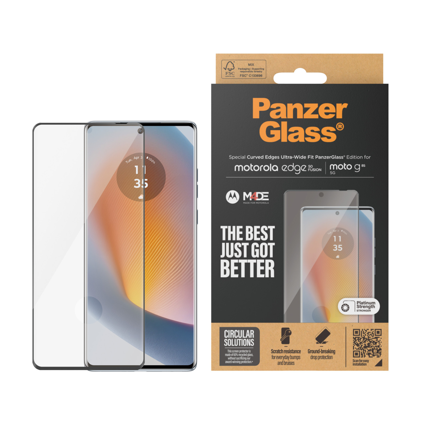 Стъклен протектор PanzerGlass за Motorola Edge 50 Fusion, UWF, Черен