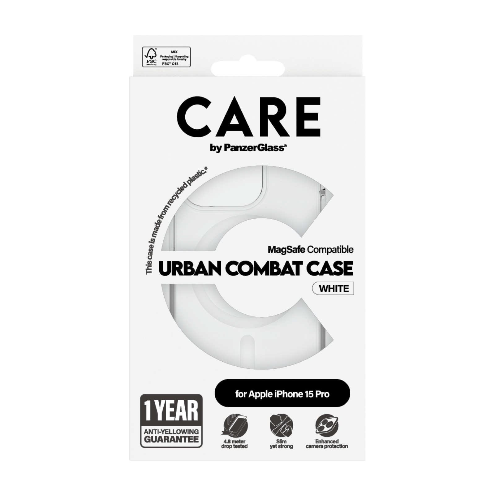 Гръб CARE by PanzerGlass за iPhone 15 Pro Flagship White MagSafe - Прозрачен