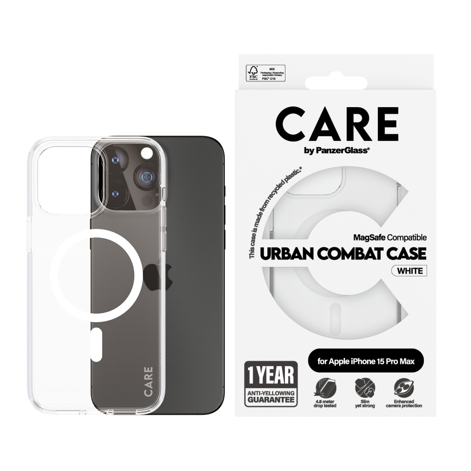 Гръб CARE by PanzerGlass за iPhone 15 Pro Max Flagship White MagSafe - Прозрачен