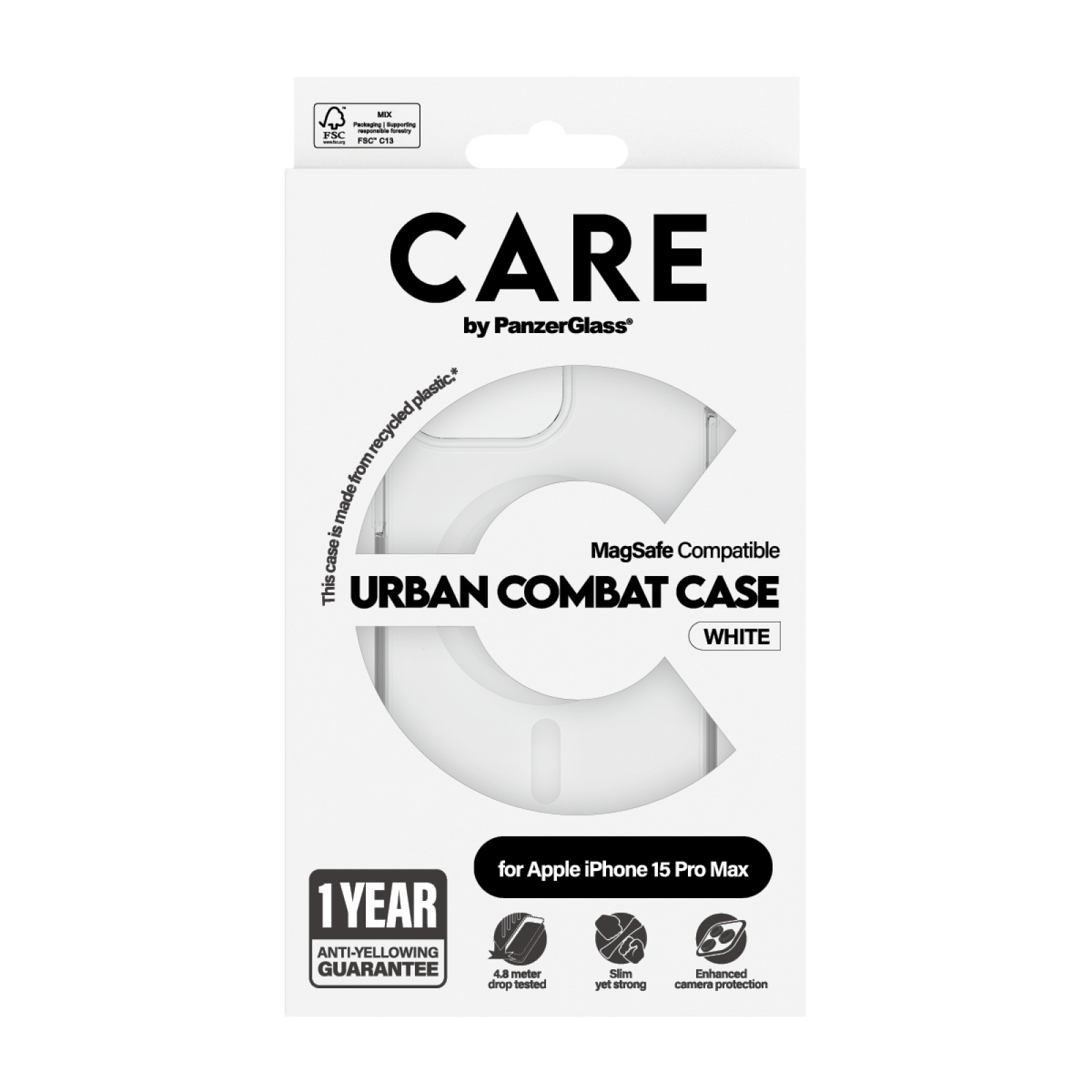 Гръб CARE by PanzerGlass за iPhone 15 Pro Max Flagship White MagSafe - Прозрачен