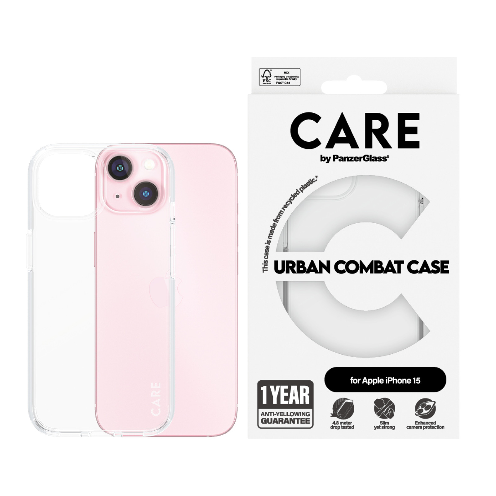 Гръб CARE by PanzerGlass за iPhone 15 Flagship - Прозрачен