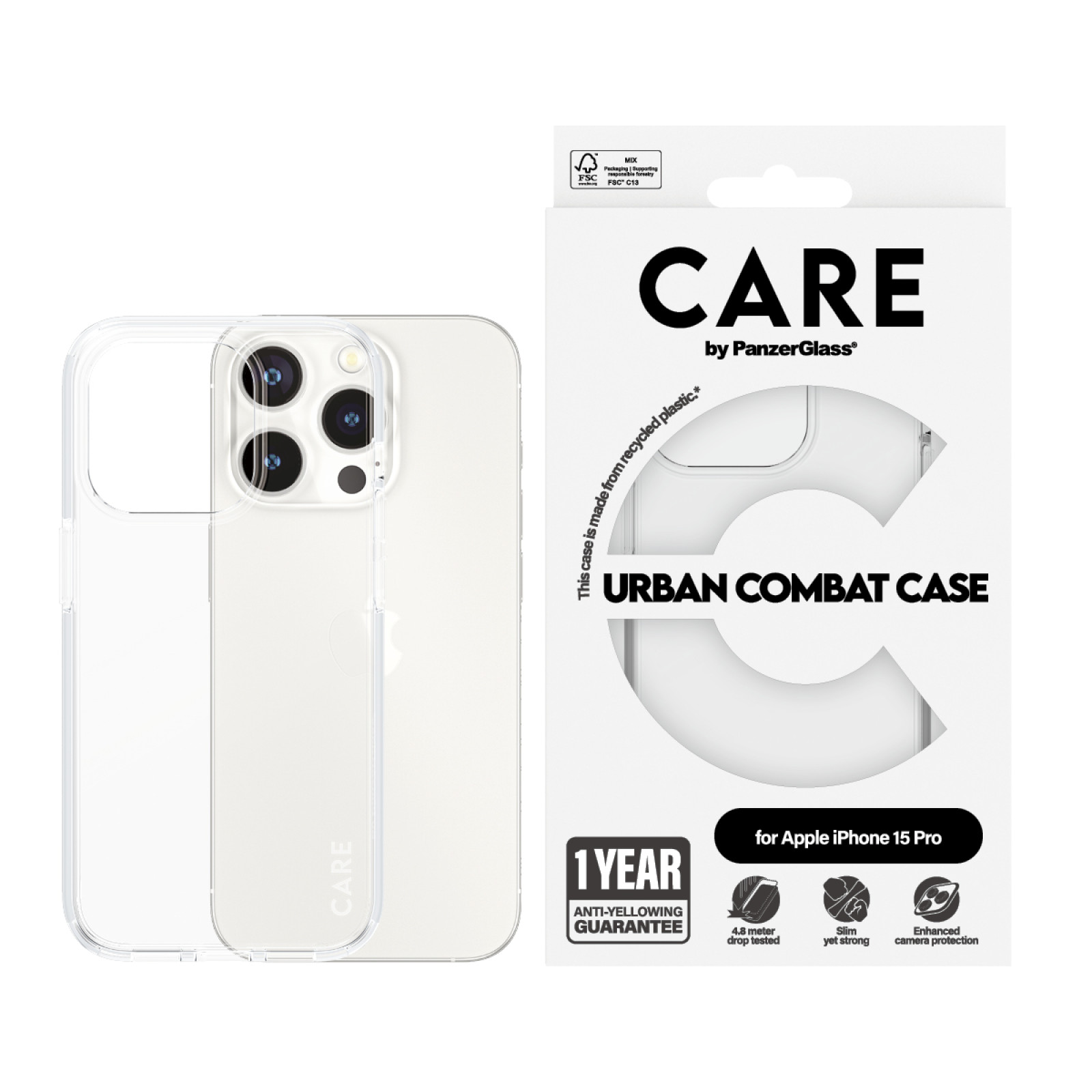 Гръб CARE by PanzerGlass за iPhone 15 Pro Flagship - Прозрачен