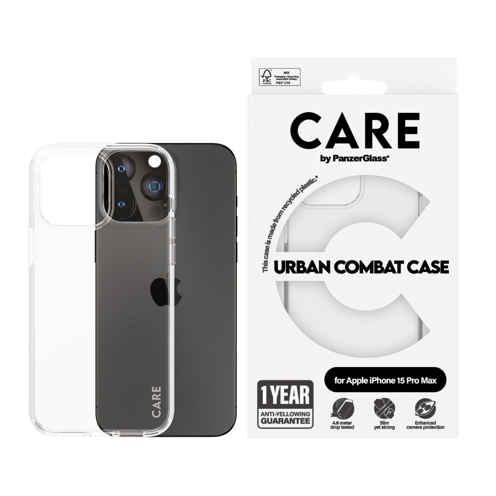 Гръб CARE by PanzerGlass за iPhone 15 Pro Max Flagship - Прозрачен