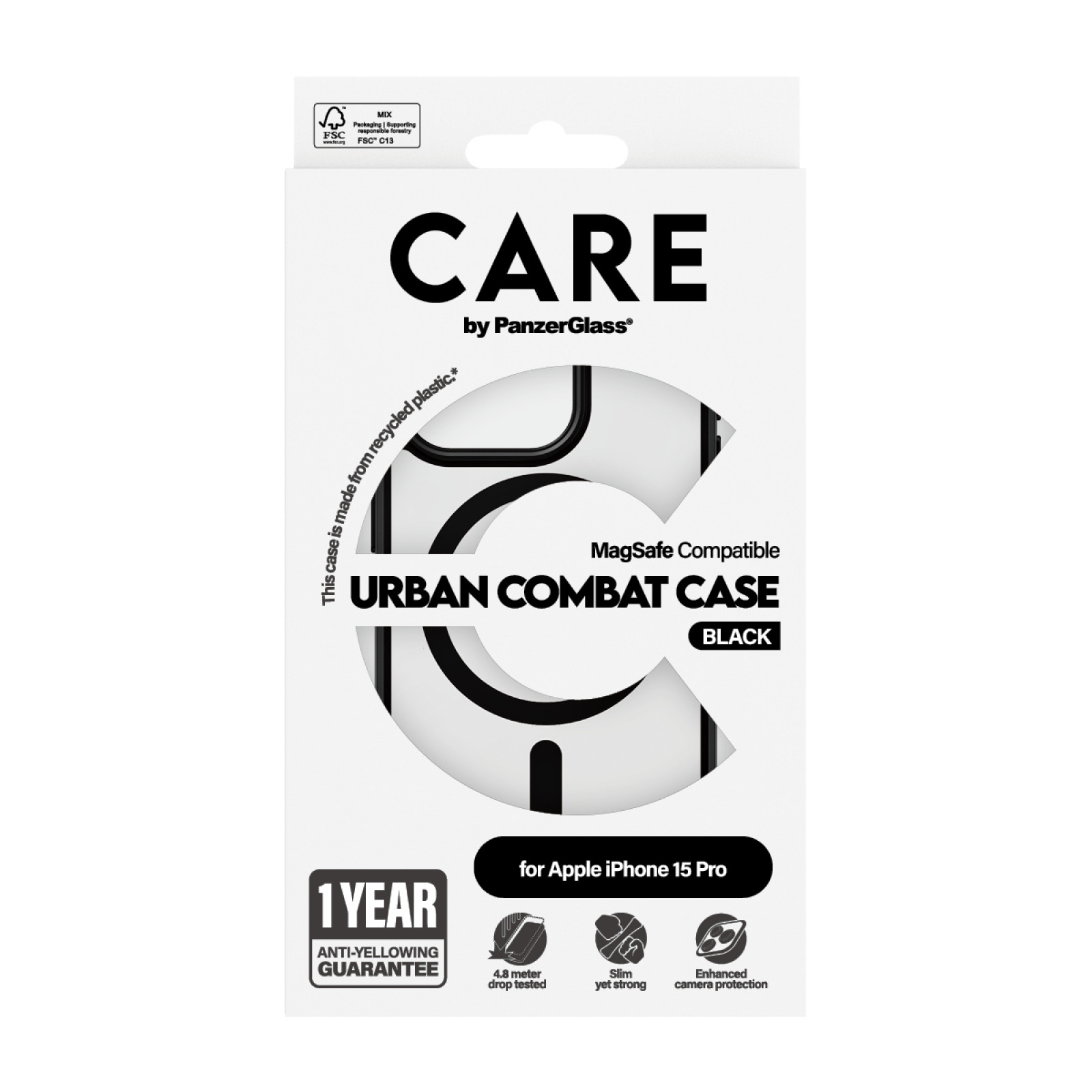 Гръб CARE by PanzerGlass за iPhone 15 Pro,Flagship, Black MagSafe, Черна рамка