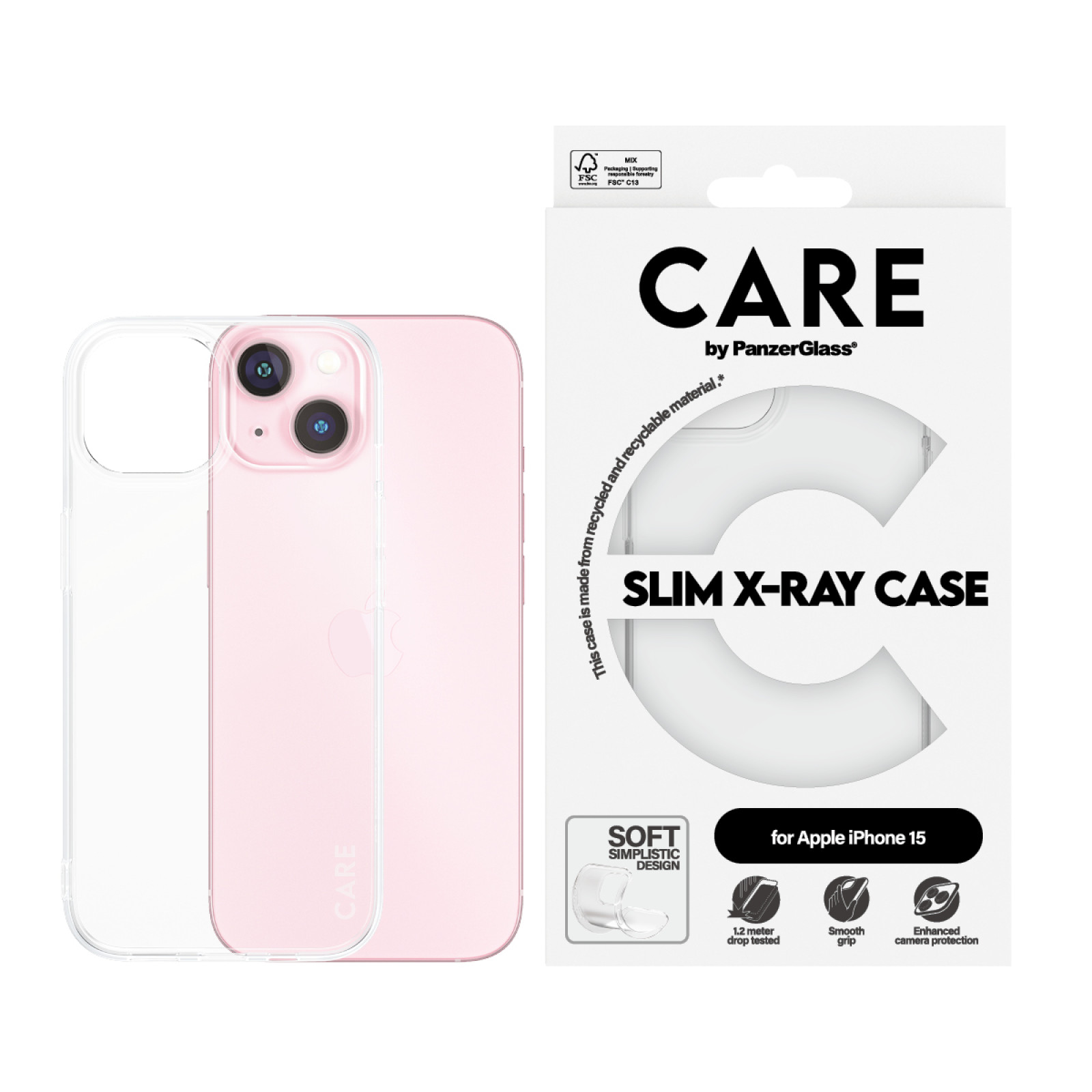 Гръб CARE by PanzerGlass за iPhone 15 Fashion X-Ray Soft - Прозрачен