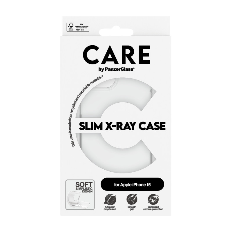 Гръб CARE by PanzerGlass за iPhone 15 Fashion X-Ray Soft - Прозрачен