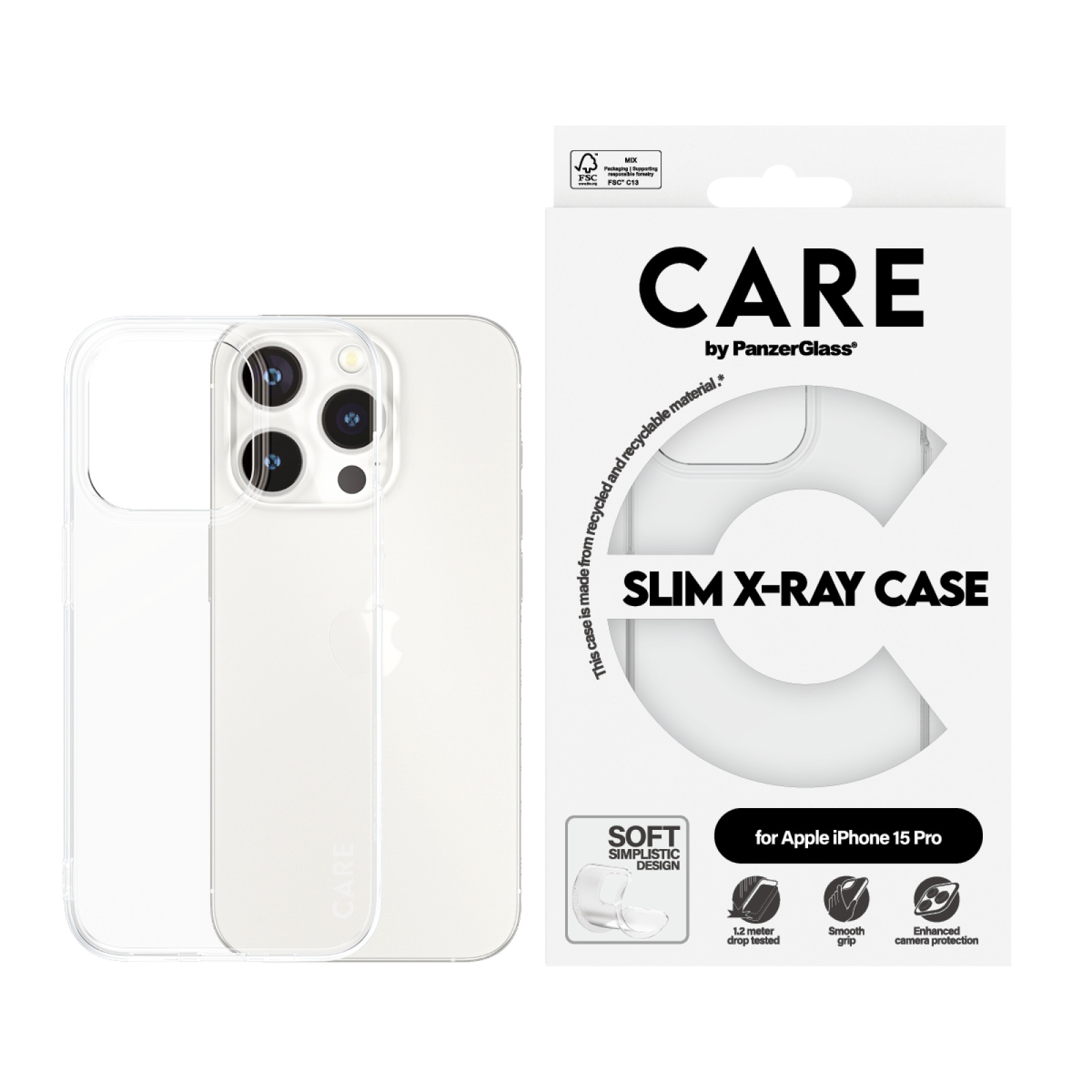 Гръб CARE by PanzerGlass за iPhone 15 Pro  Fashion X-Ray Soft - Прозрачен