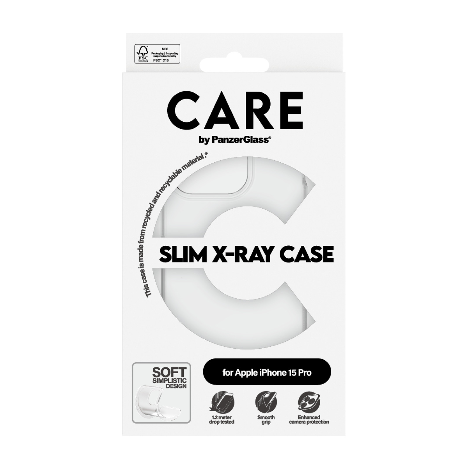 Гръб CARE by PanzerGlass за iPhone 15 Pro  Fashion X-Ray Soft - Прозрачен