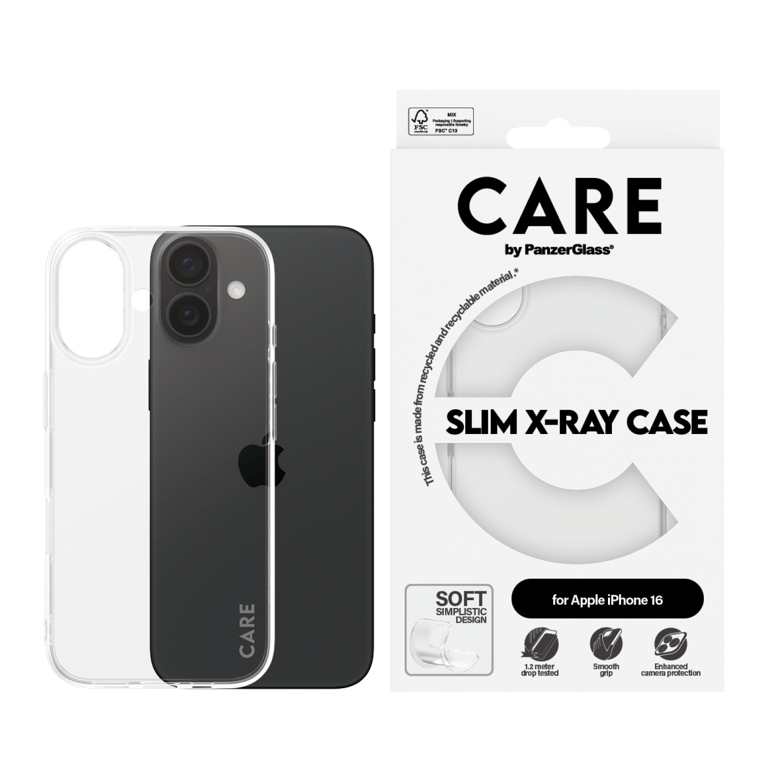 Гръб CARE by PanzerGlass за iPhone 16, Case Fashion X-Ray Soft Basic