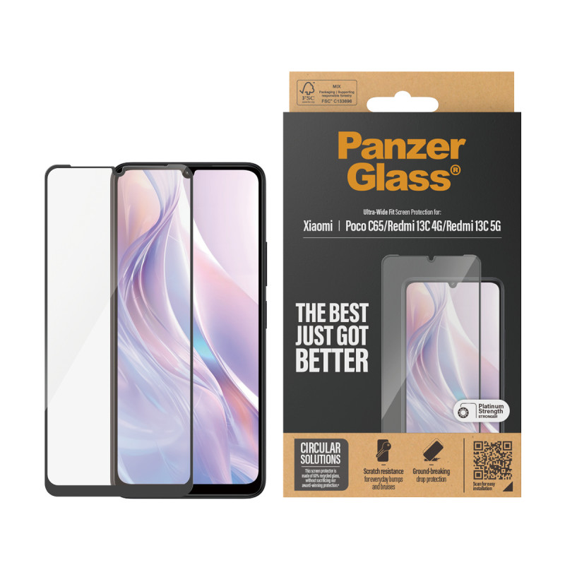 Стъклен протекто PanzerGlass за Redmi 13C 4G/5G / Poco C65 UWF - Черен