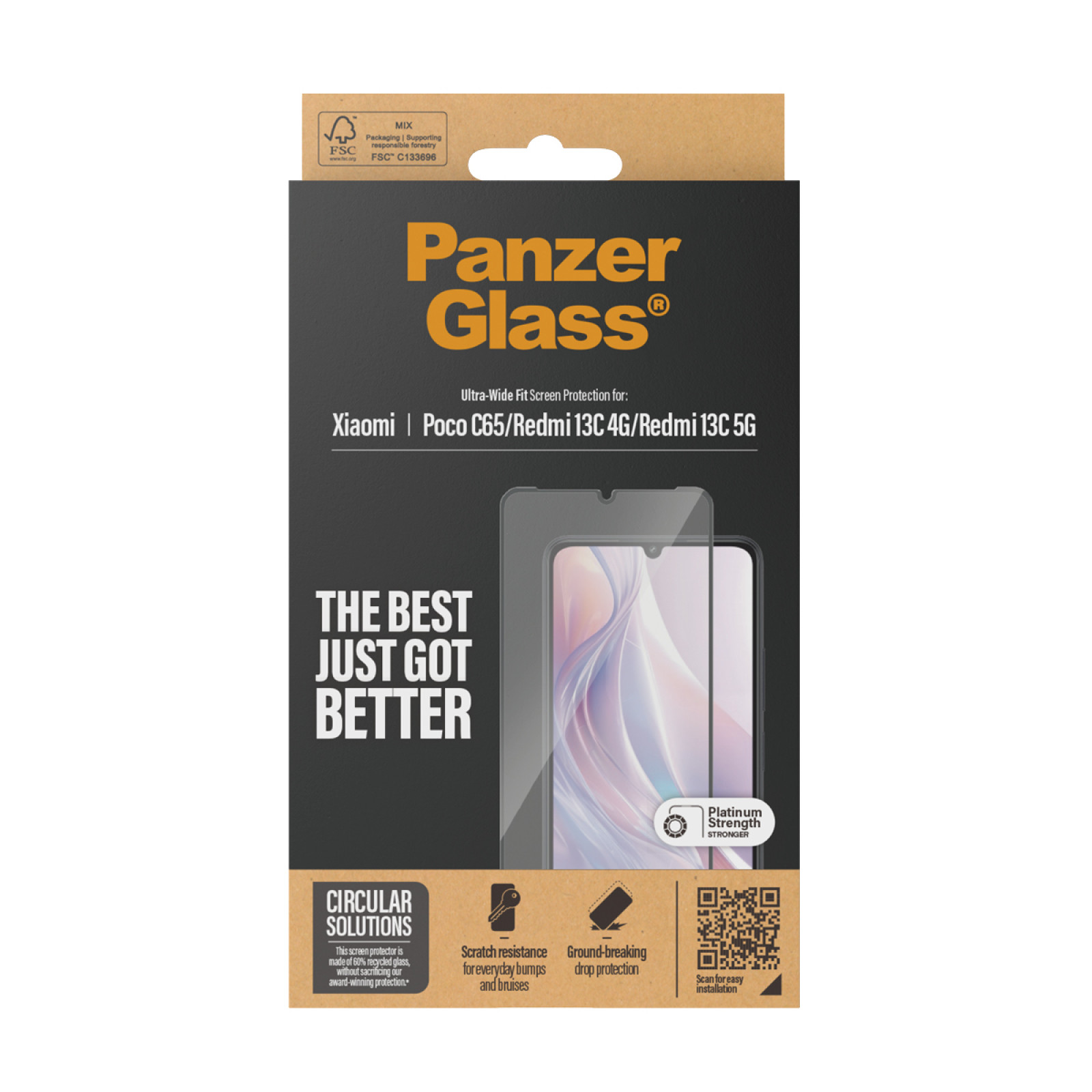 Стъклен протекто PanzerGlass за Redmi 13C 4G/5G / Poco C65 UWF - Черен