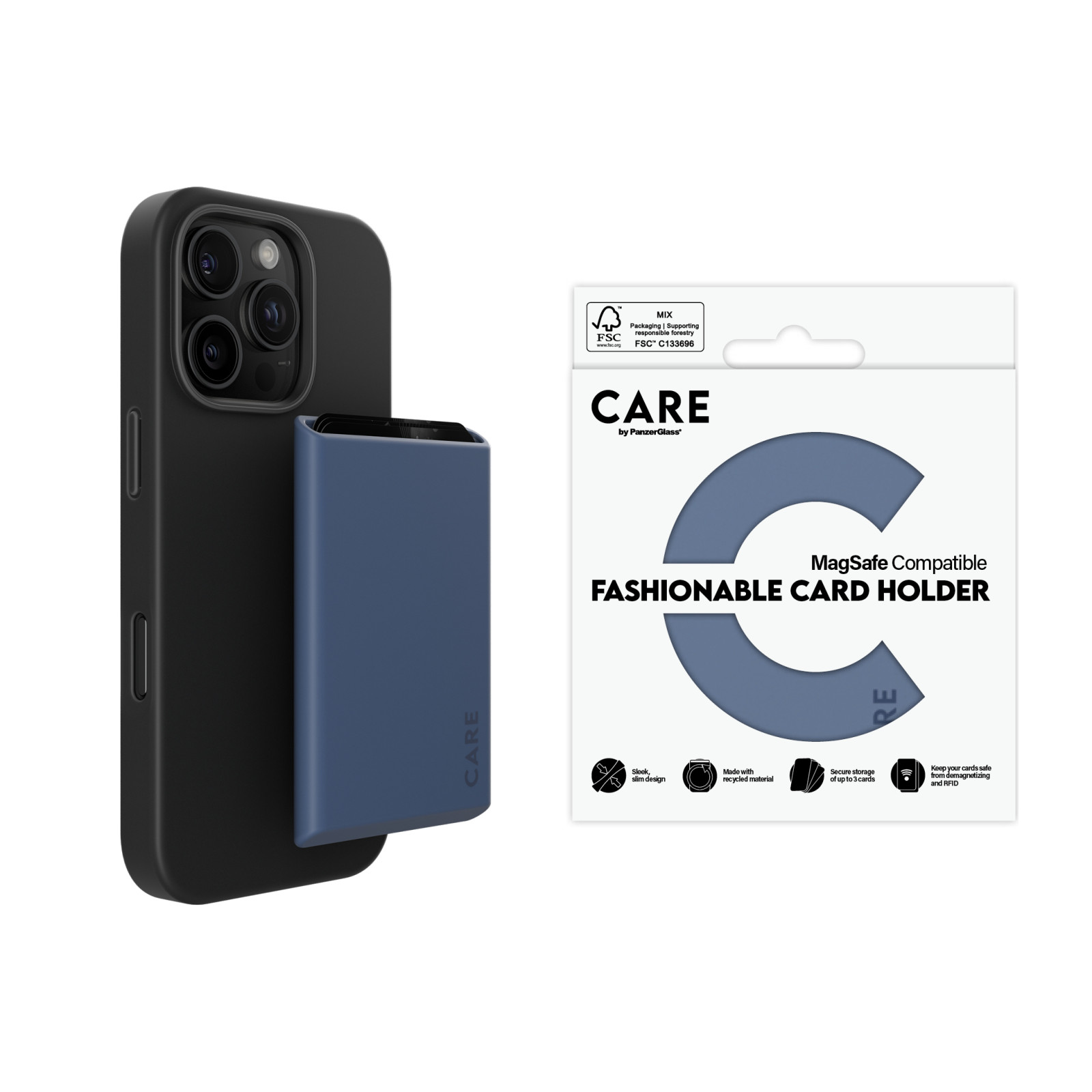 Картодържател CARE by PanzerGlass , Fashionable Card Holder Apple iPhone, MagSafe - Син