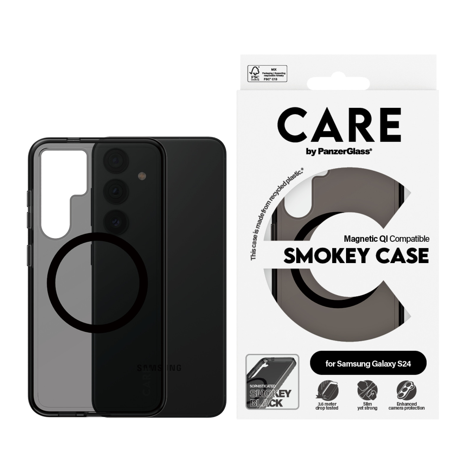 Гръб CARE by PanzerGlass за Samsung Galaxy S24, Flagship, Smokey QI,Черен