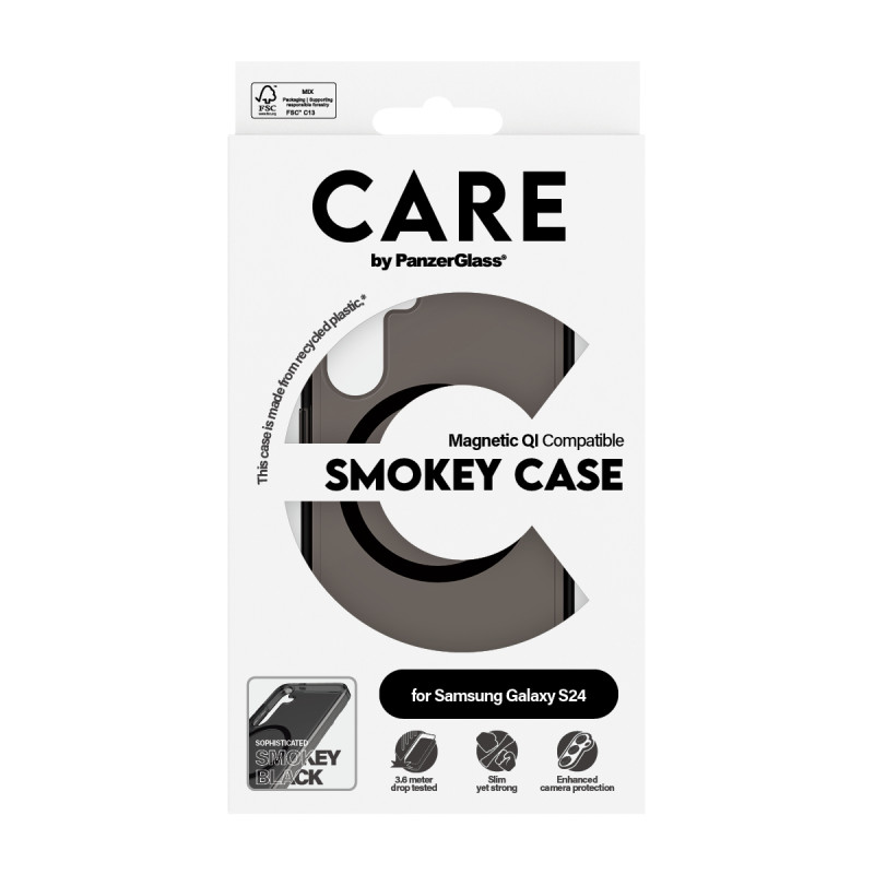 Гръб CARE by PanzerGlass за Samsung Galaxy S24, Flagship, Smokey QI,Черен