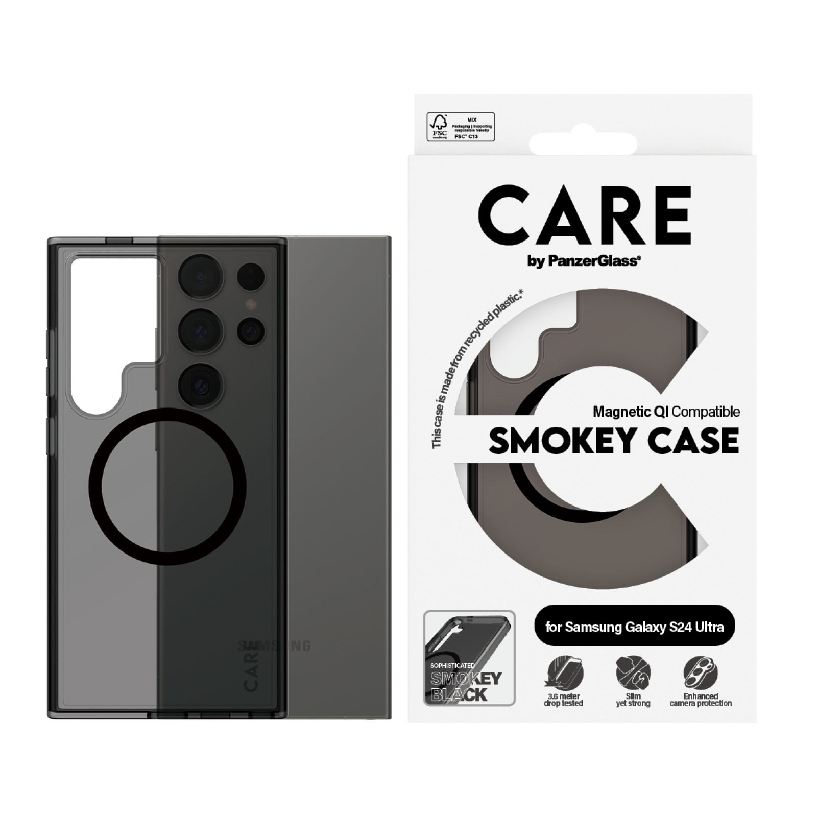 Гръб CARE by PanzerGlass за Samsung Galaxy S24 Ultra, Flagship, Smokey QI,Черен