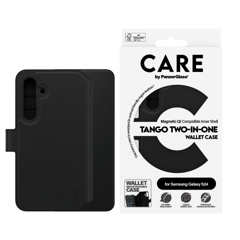 Калъф CARE by PanzerGlass  за Samsung Galaxy S24, Feature Wallet, Tango 2 in1, Черен