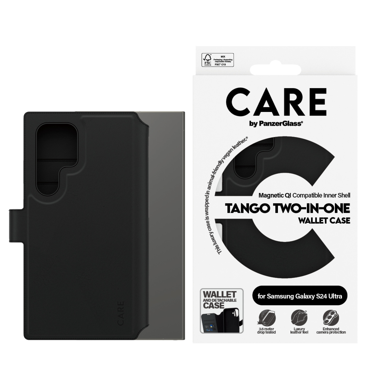 Калъф CARE by PanzerGlass  за Samsung Galaxy S24 Ultra, Feature Wallet, Tango 2 in1, Черен